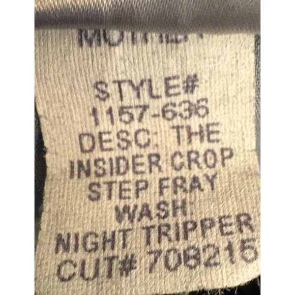 Mother Insider Crop Step Fray Jeans Night Tripper Wash Size 33 - Picture 9 of 9